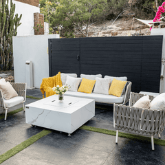 Elementi Plus Bianco 39" Square Marble Porcelain Fire Pit Table | 60K BTU | Bianco White