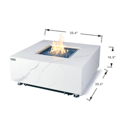 Elementi Plus Bianco 39" Square Marble Porcelain Fire Pit Table | 60K BTU | Bianco White