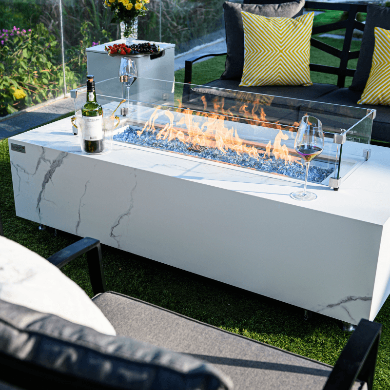 Elementi Plus Carrara Marble Porcelain Fire Table 60in 60KBTU – OFP121BW