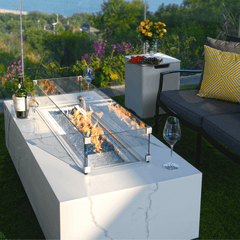 Elementi Plus Carrara 60" Marble Porcelain Fire Pit Table | 60K BTU | Bianco White | Gas or Propane