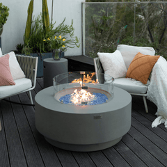 Elementi Plus Colosseo 41" Round Concrete Fire Pit Table | 60K BTU | Light Grey | Gas or Propane
