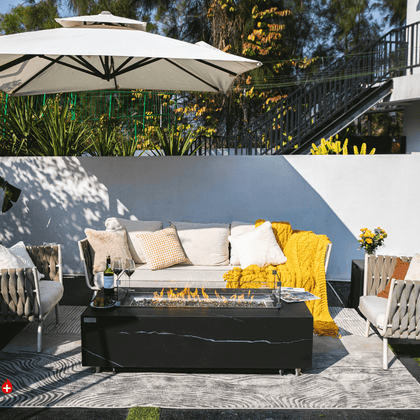 Elementi Plus Varna 60" Marble Porcelain Fire Pit Table | 60K BTU | Bulgaria Black | Gas or Propane