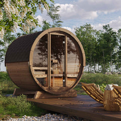 SaunaLife E7G 4-Person Barrel Sauna 6ft5 Height Glass Front
