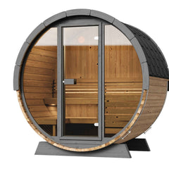 SaunaLife EE6G 4-Person Barrel Sauna 7ft3 Diameter Glass Front