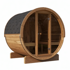 SaunaLife E7G 4-Person Barrel Sauna 6ft5 Height Glass Front