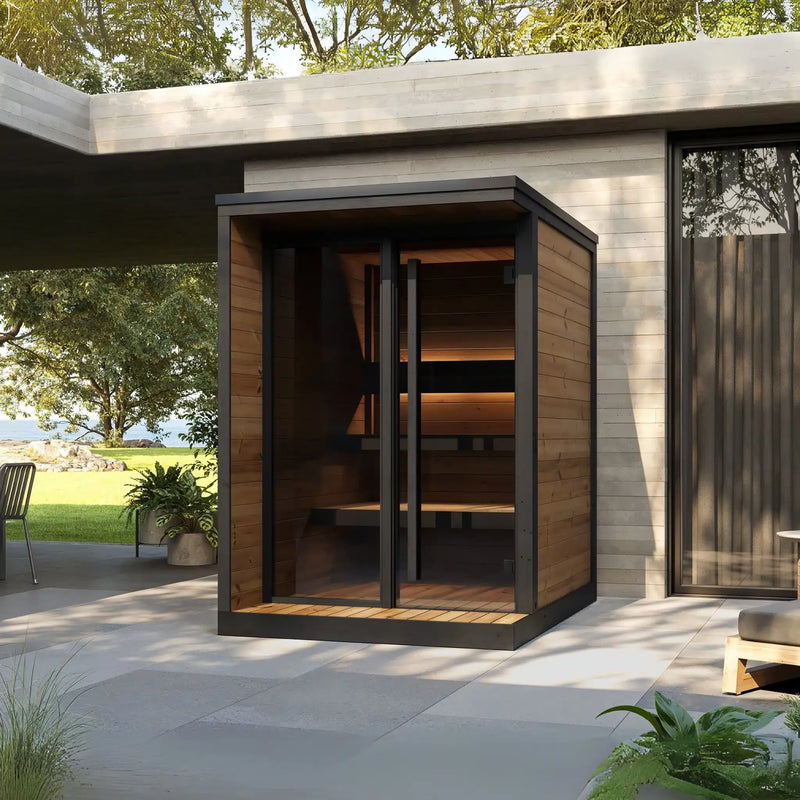 SaunaLife GL4 4-Person Outdoor Sauna Cabin Porch Glass Front