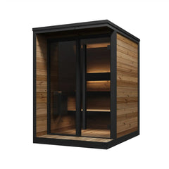 SaunaLife GL4 4-Person Outdoor Sauna Cabin Porch Glass Front