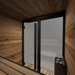 SaunaLife GL4 4-Person Outdoor Sauna Cabin Porch Glass Front