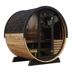 SaunaLife EE6G 4-Person Barrel Sauna 7ft3 Diameter Glass Front
