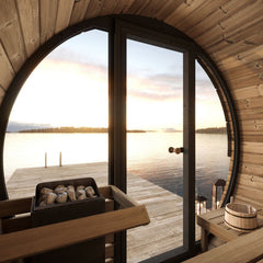 SaunaLife EE6G 4-Person Barrel Sauna 7ft3 Diameter Glass Front