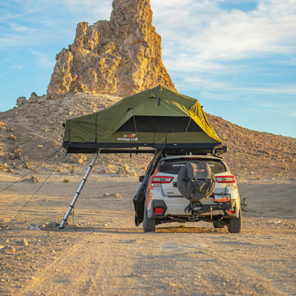23ZERO Walkabout 62 2.0 soft shell rooftop tent mounted on vehicle roof rack, transit cover closed